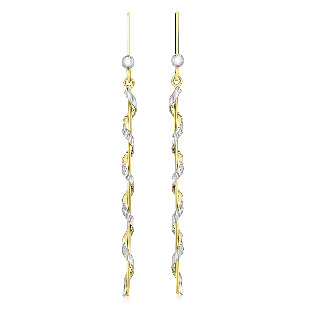 9K 2 Colour Gold 2mm x 54mm Twist Drop Earrings