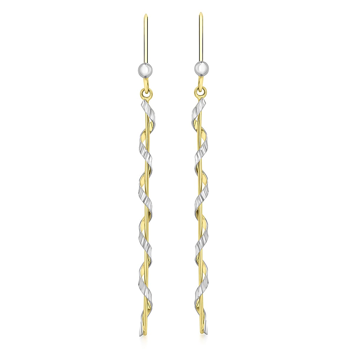 9K 2 Colour Gold 2mm x 54mm Twist Drop Earrings 8894747 0