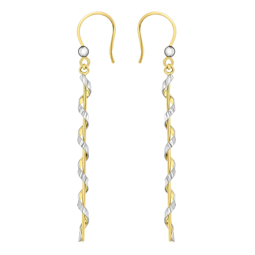 9K 2 Colour Gold 2mm x 54mm Twist Drop Earrings