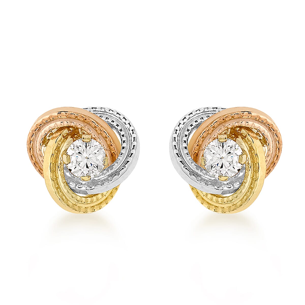 9K 3 Colour Gold 3mm Cubic Zirconia 8mm Knot Stud Earrings 7078196 0