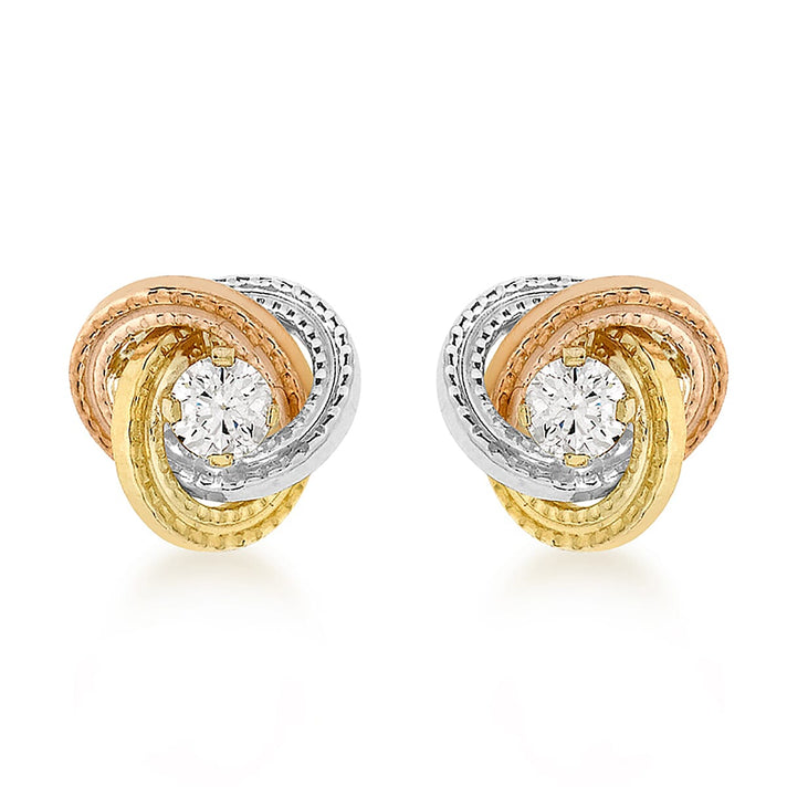 9K 3 Colour Gold 3mm Cubic Zirconia 8mm Knot Stud Earrings 7078196 1