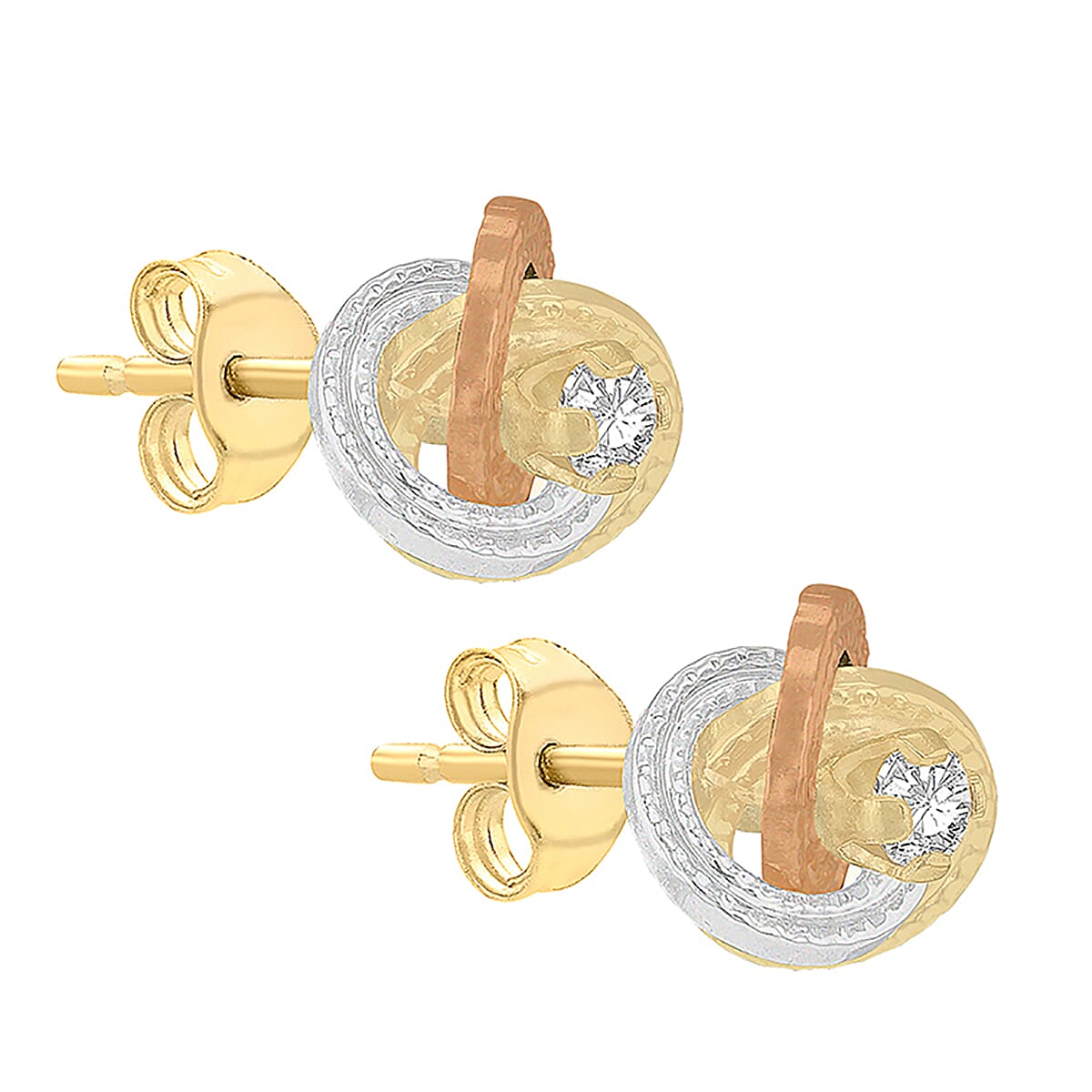 9K 3 Colour Gold 3mm Cubic Zirconia 8mm Knot Stud Earrings 7078196 1