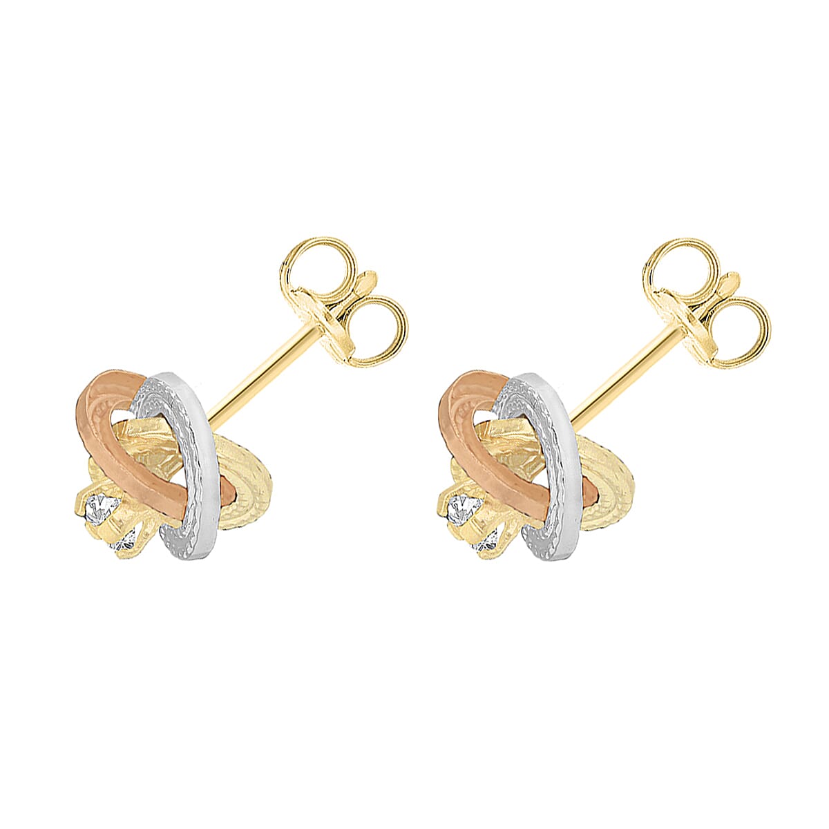 9K 3 Colour Gold 3mm Cubic Zirconia 8mm Knot Stud Earrings 7078196 2