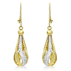 9K 2 Colour Gold 7mm x 34mm Diamond Cut Teardrop Earrings
