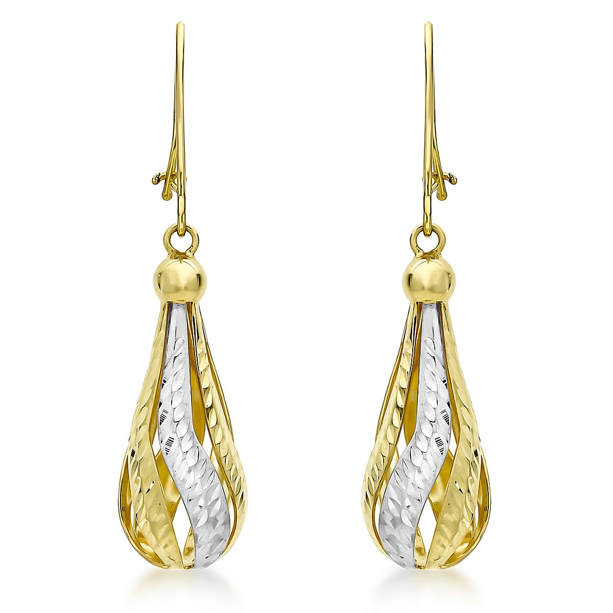9K 2 Colour Gold 7mm x 34mm Diamond Cut Teardrop Earrings 8894748 0