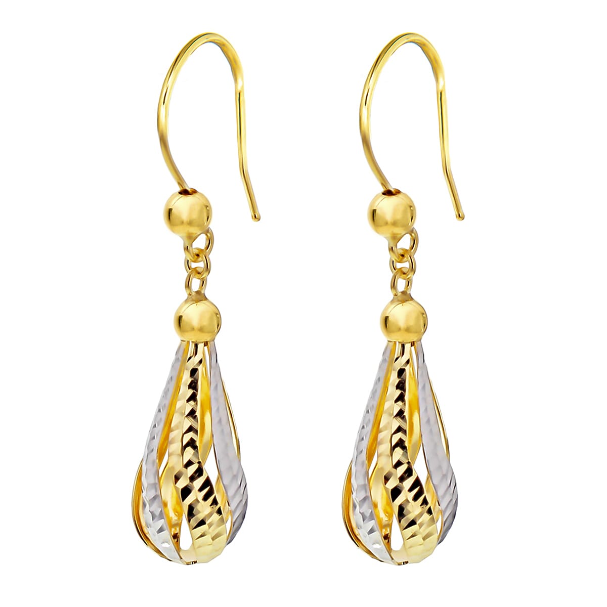 9K 2 Colour Gold 7mm x 34mm Diamond Cut Teardrop Earrings 8894748 1