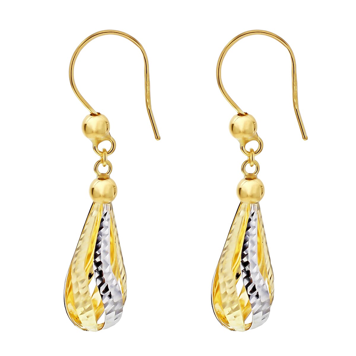 9K 2 Colour Gold 7mm x 34mm Diamond Cut Teardrop Earrings 8894748 2