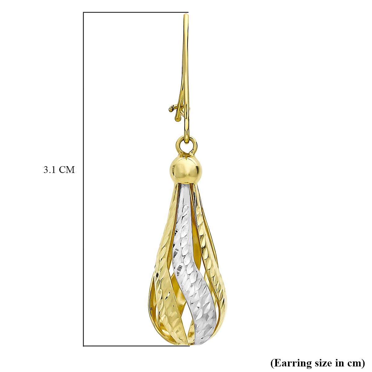 9K 2 Colour Gold 7mm x 34mm Diamond Cut Teardrop Earrings 8894748 3