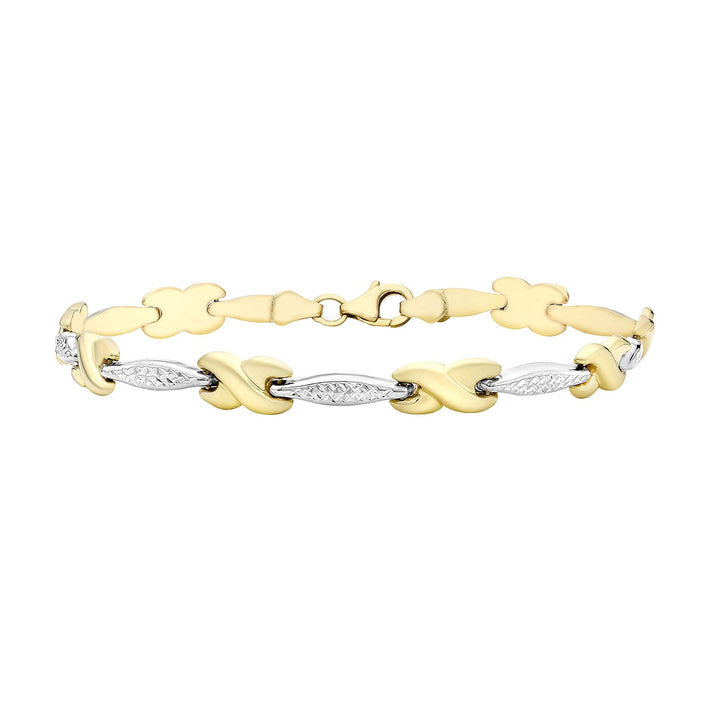 9K 2 Colour Gold Diamond Cut Bar And Kiss Link Bracelet 7.5 Inch 7078185 1