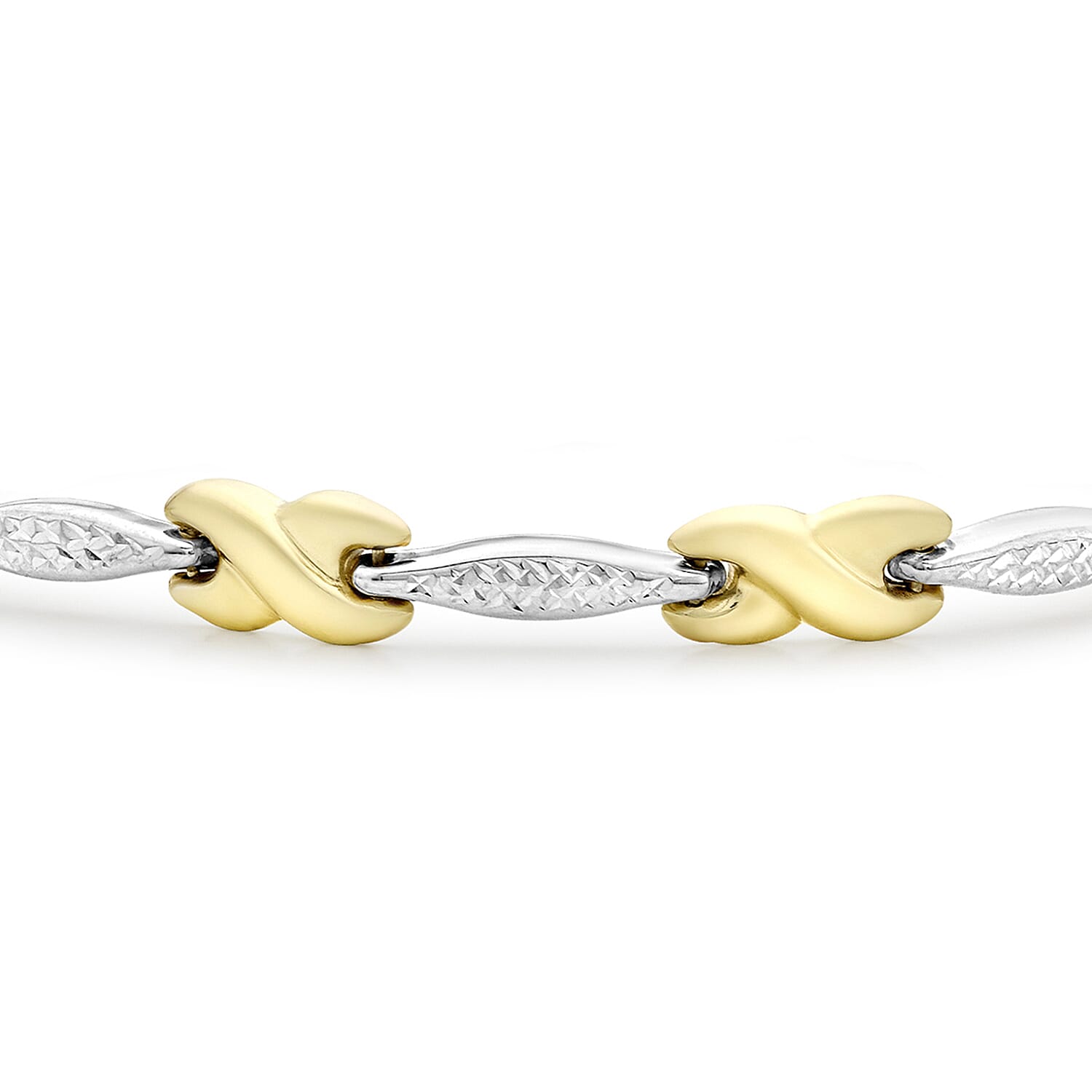 9K 2 Colour Gold Diamond Cut Bar And Kiss Link Bracelet 7.5 Inch 7078185 1