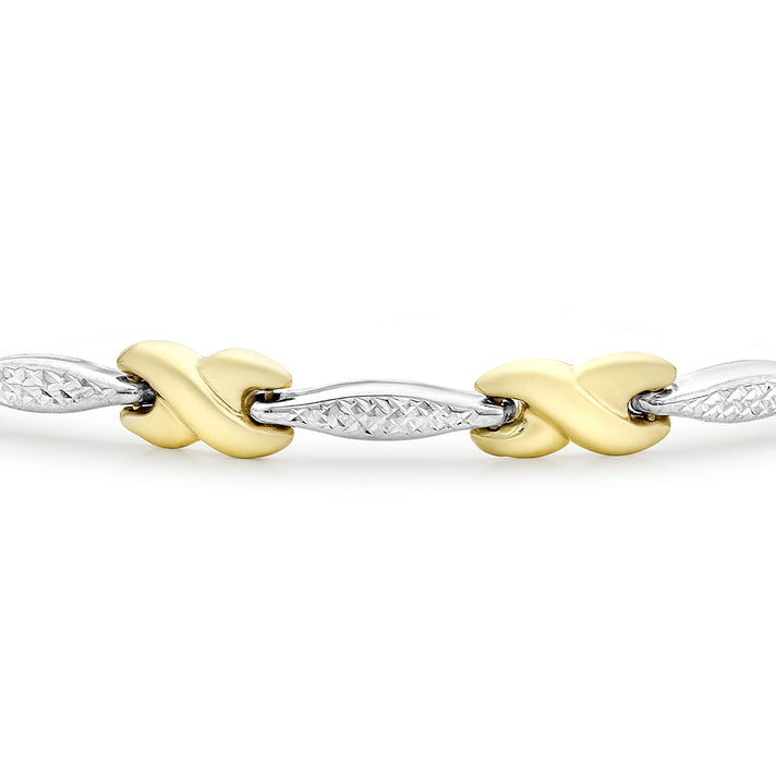 9K 2 Colour Gold Diamond Cut Bar And Kiss Link Bracelet 7.5 Inch 7078185 2