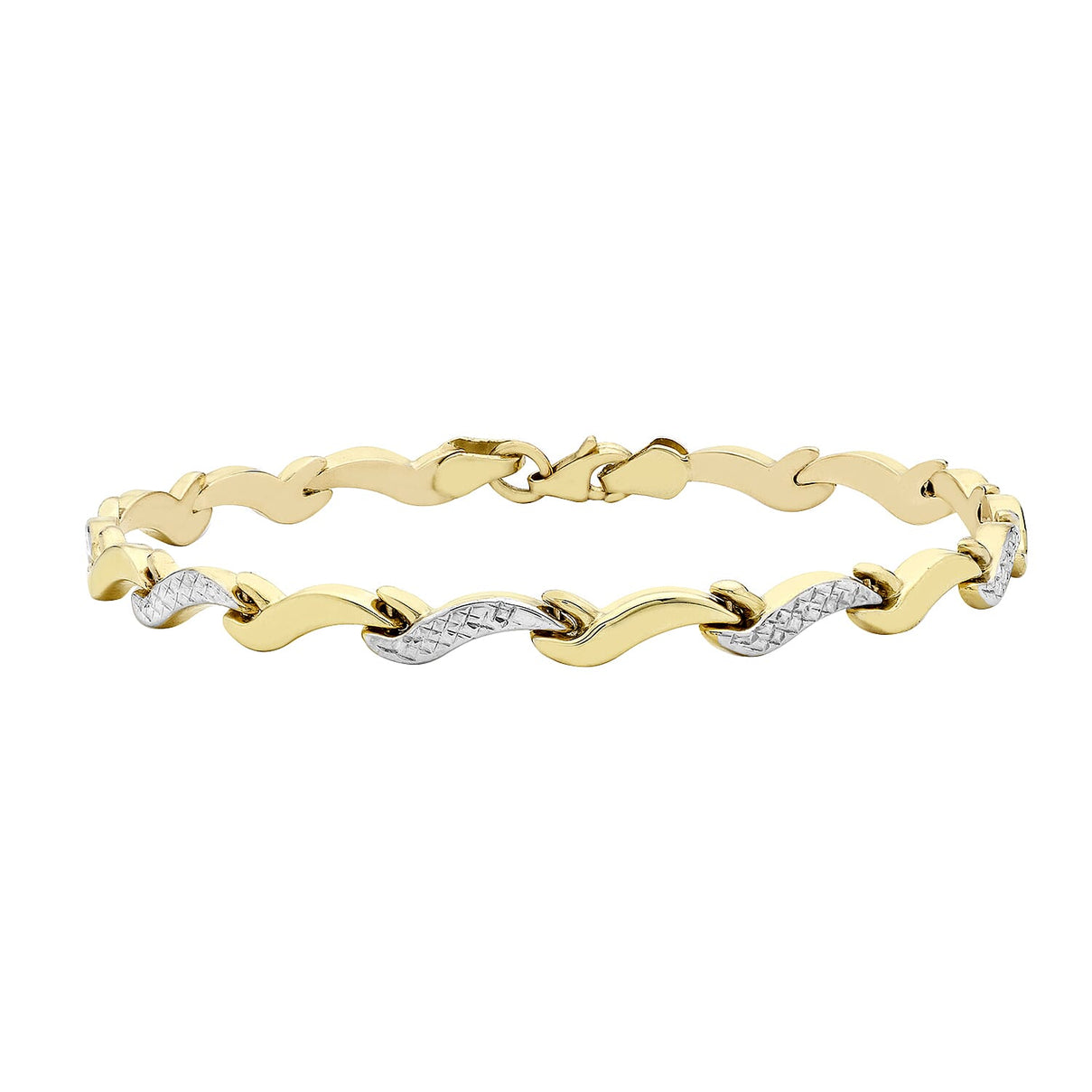 9K 2 Colour Gold Diamond Cut Wave Link Bracelet 7.5 Inch 7078186 0