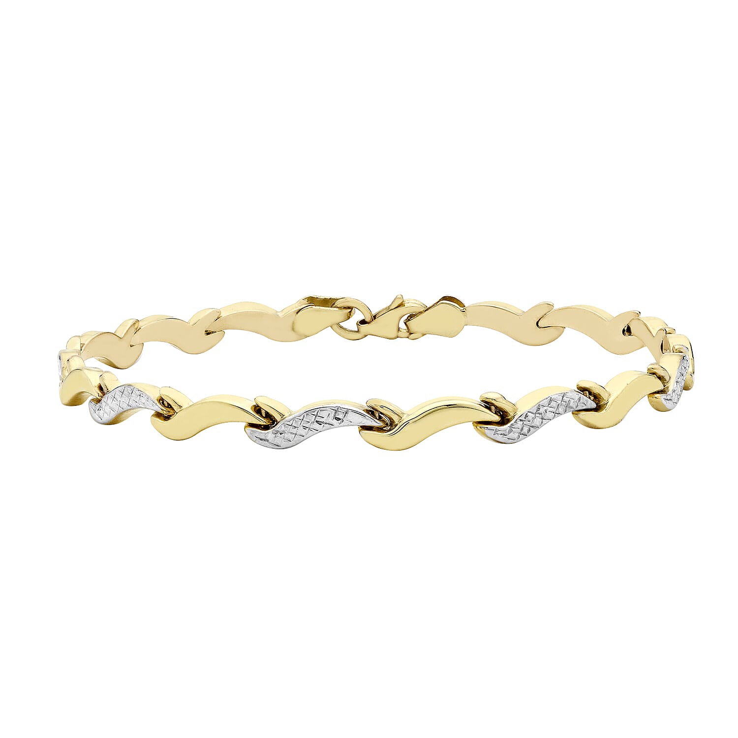 9K 2 Colour Gold Diamond Cut Wave Link Bracelet 7.5 Inch 7078186 0
