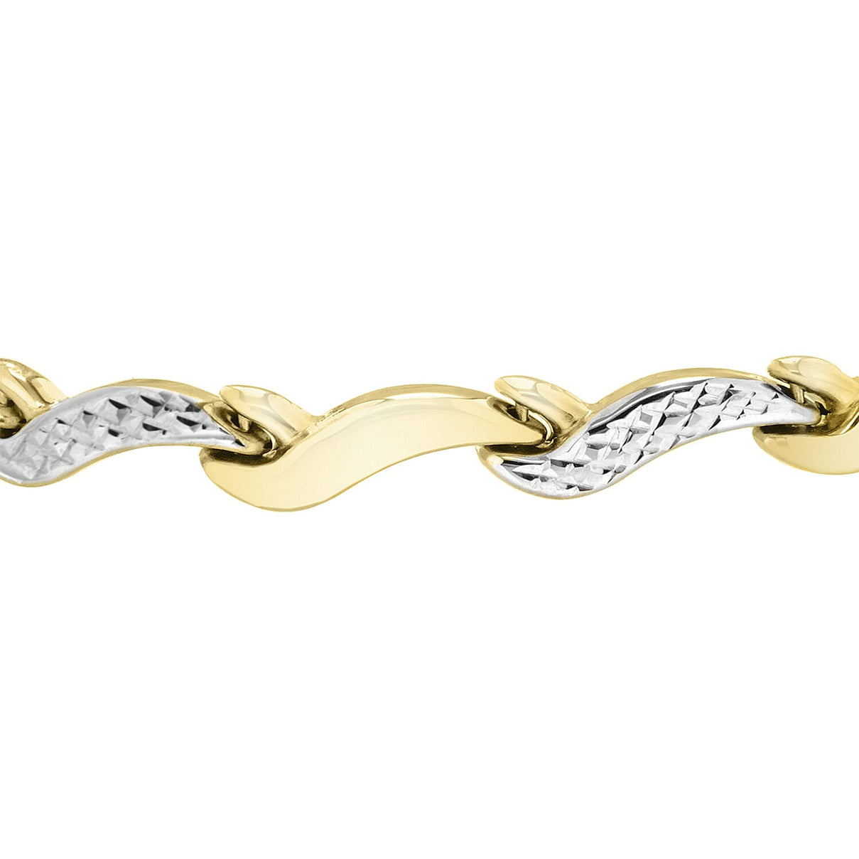 9K 2 Colour Gold Diamond Cut Wave Link Bracelet 7.5 Inch 7078186 1