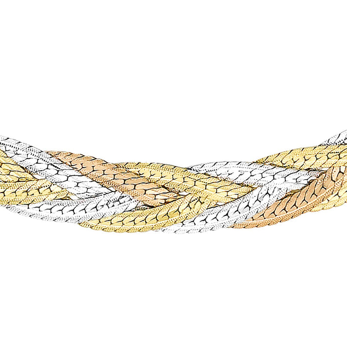 9K 3 Colour Gold 3 Plait Textured Herringbone Necklace 16 Inch 7078191 1