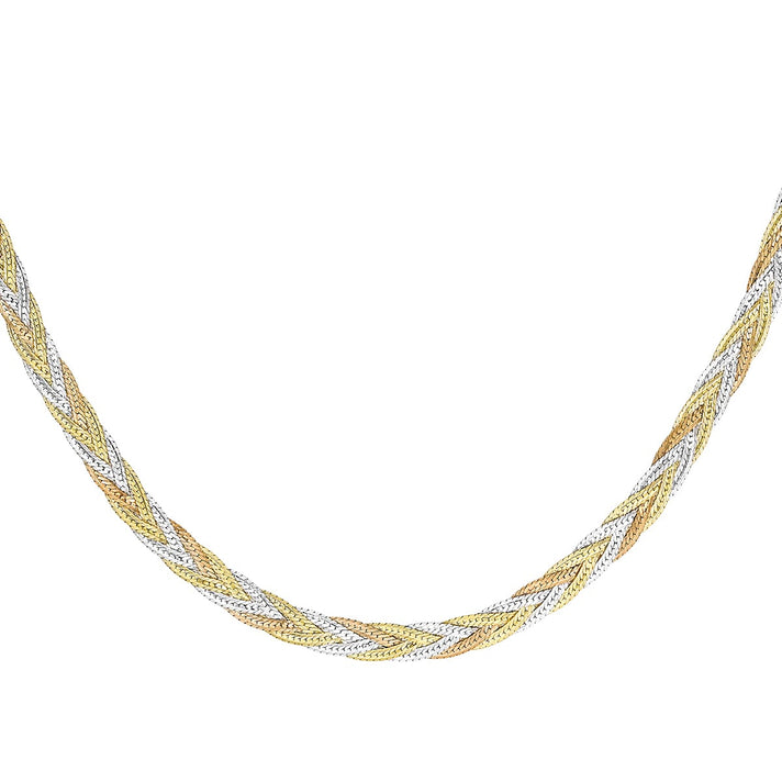 9K 3 Colour Gold 3 Plait Textured Herringbone Necklace 16 Inch 7078191 2