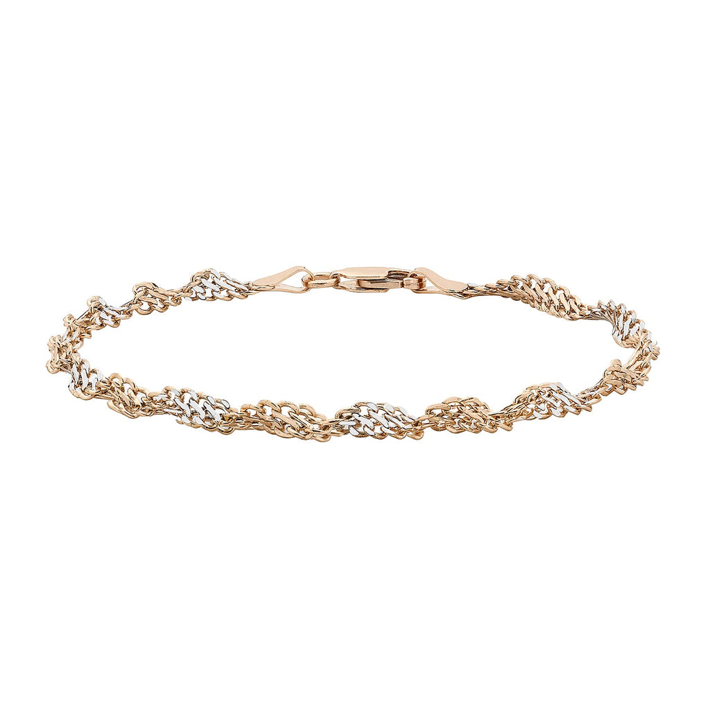 9K 2 Colour Gold Twist Curb Bracelet 7.5 Inch