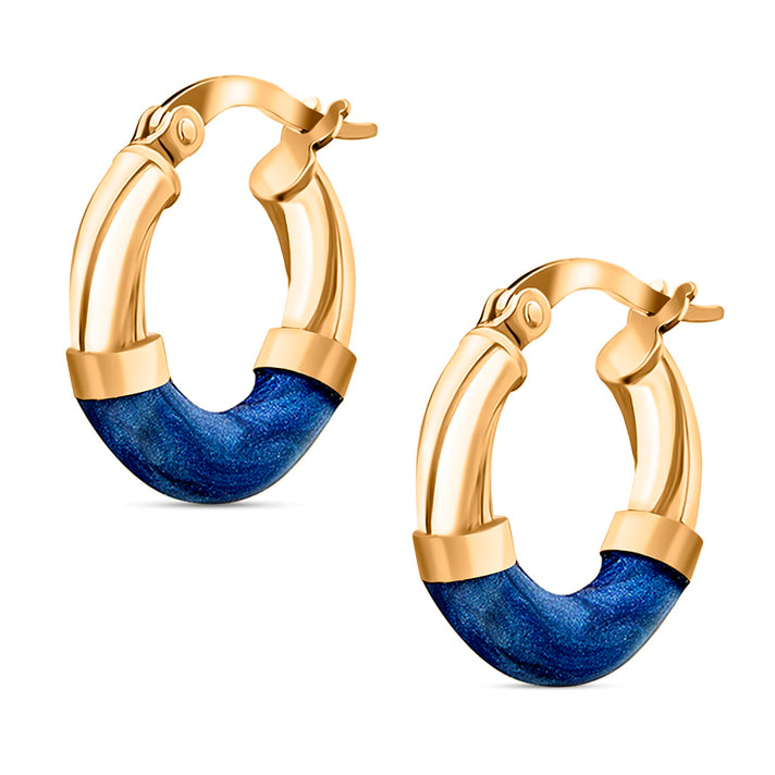 9K Gold 16.5mm Blue Enamel Slight Twist Tube Hoop Creole Earrings 8894710 1