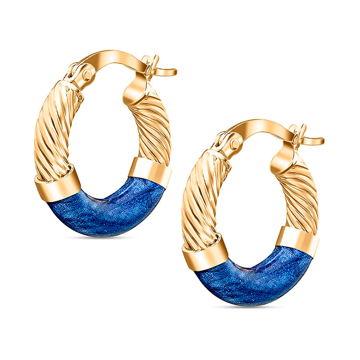 9K Gold 16.5mm Blue Enamel Twist Tube Hoop Creole Earrings 8894709 1