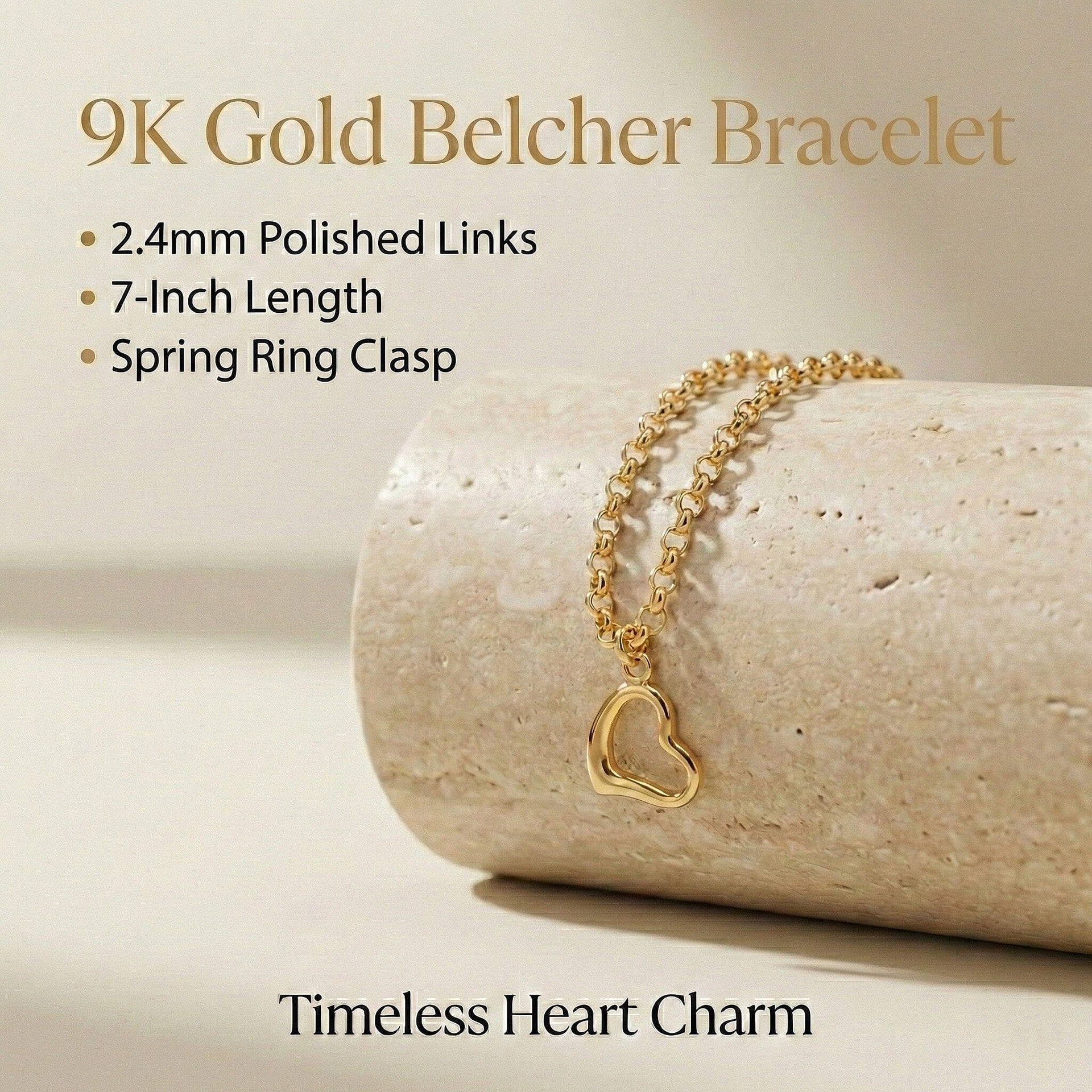 9K Gold 2.4 MM Belcher Bracelet with Spring Ring Clasp 7 Inch Polished 8104726 6