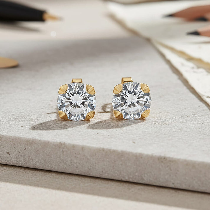 9K Gold 7mm Round Cubic Zircon Stud Earrings 7814353 2
