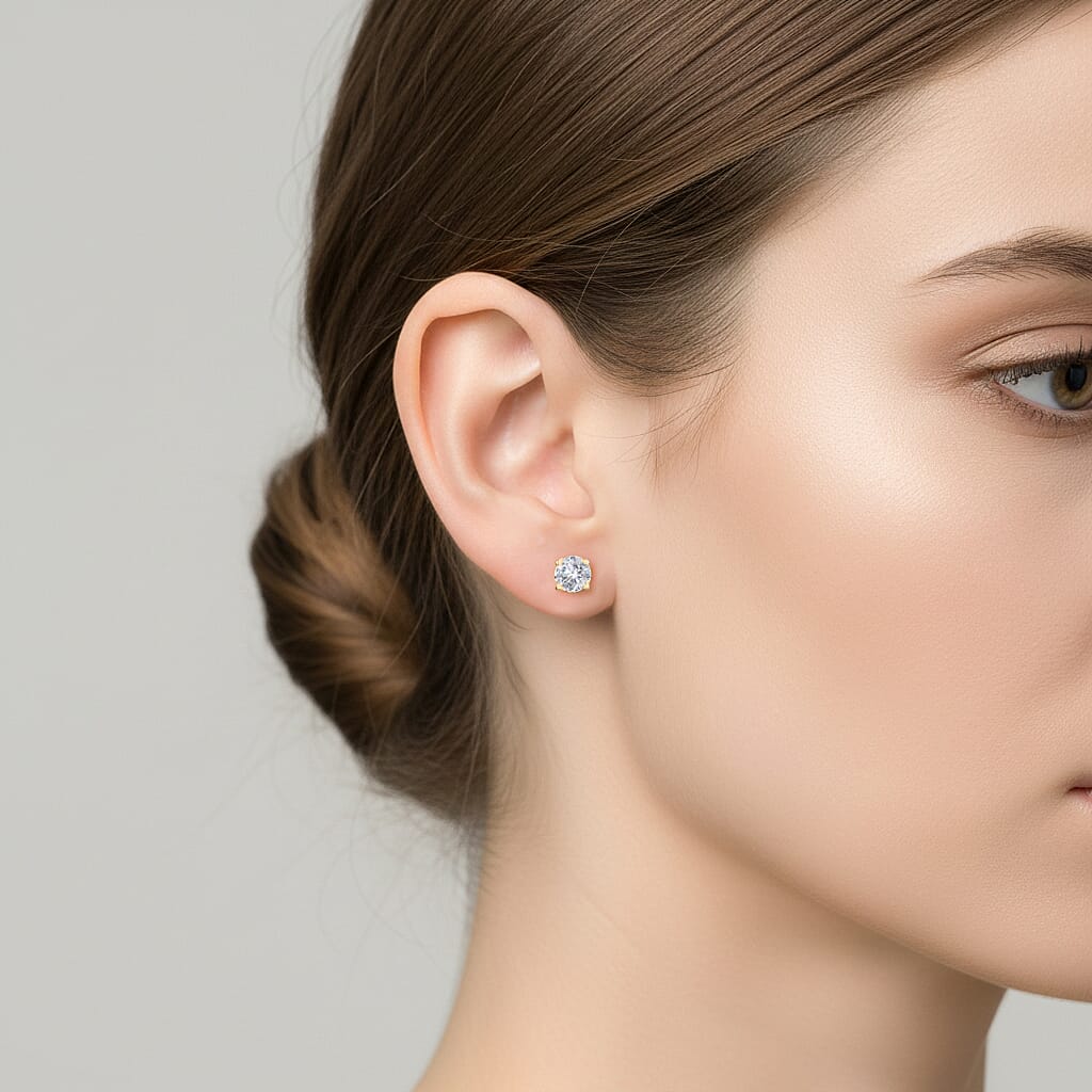 9K Gold 7mm Round Cubic Zircon Stud Earrings 7814353 2