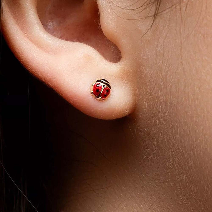 9K Gold Mini Enamel Ladybird Earrings 7812685 2