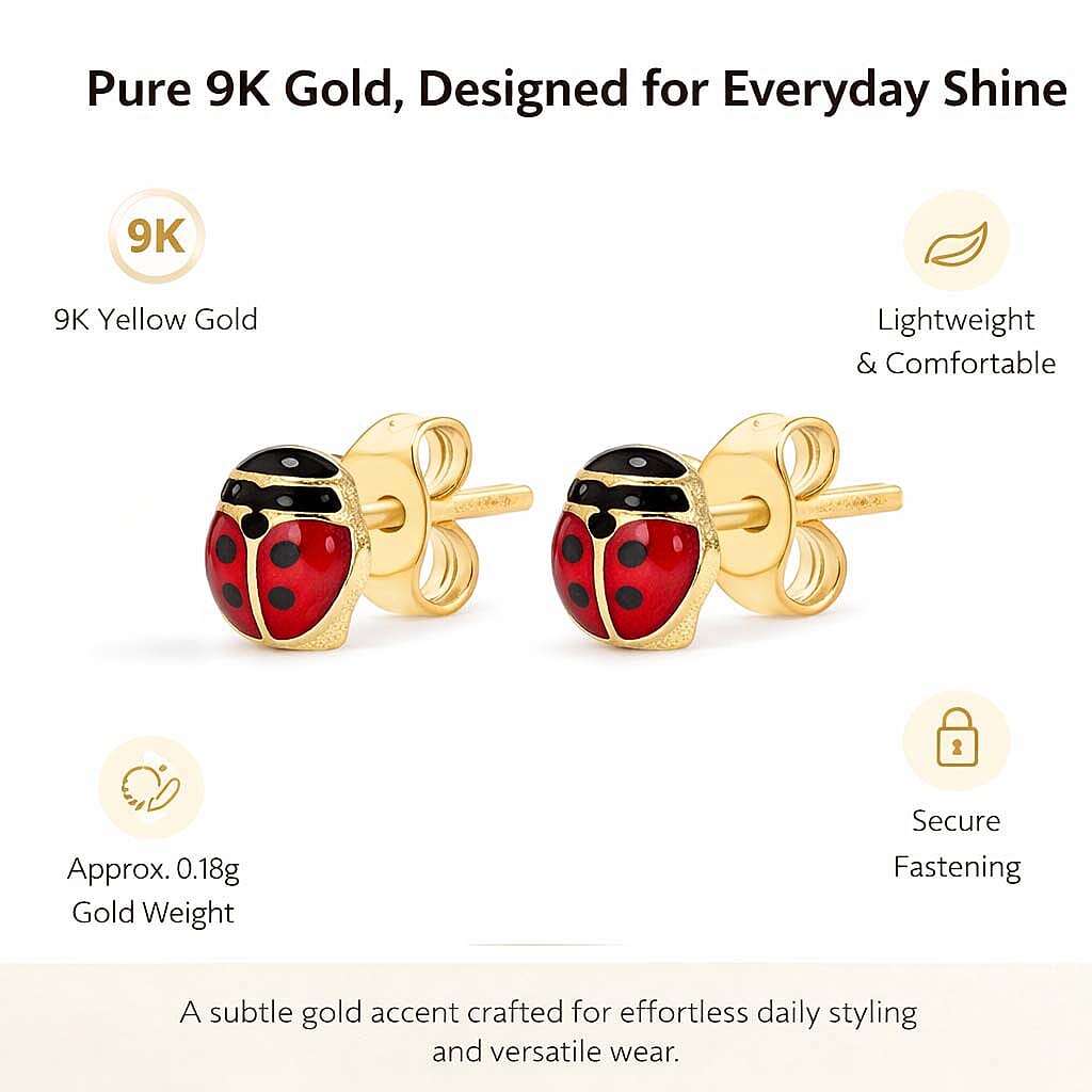 9K Gold Mini Enamel Ladybird Earrings 7812685 4