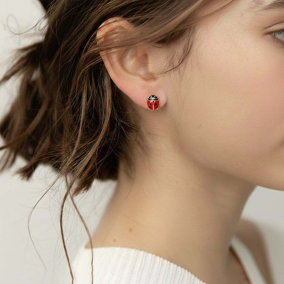 9K Gold Mini Enamel Ladybird Earrings 7812685 5