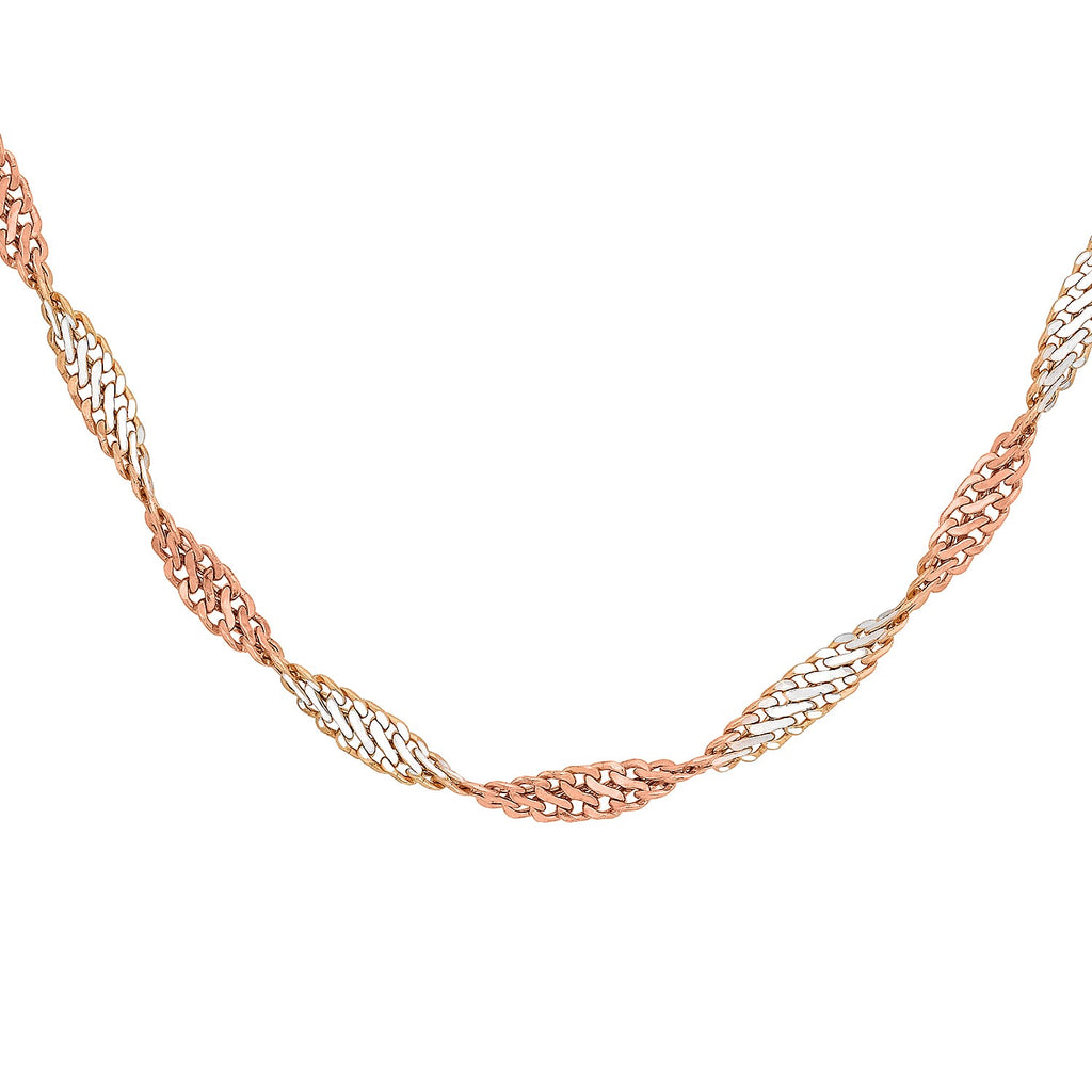 9K Rose And White Gold Twist Curb Chain 18 Inch