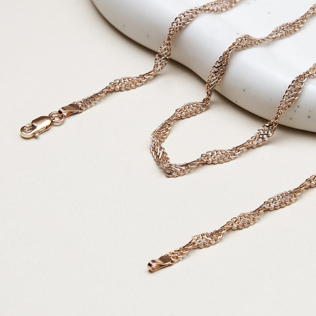 9K Rose And White Gold Twist Curb Chain 18 Inch