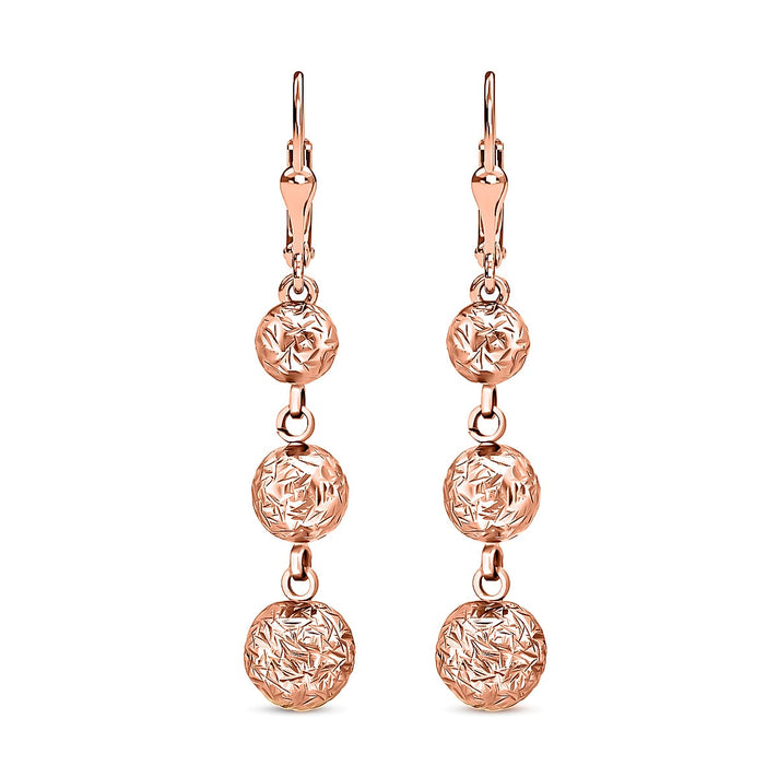 9K Rose Gold 25mm Diamond Cut Graduated Triple Ball Drop Earrings 8894755 1