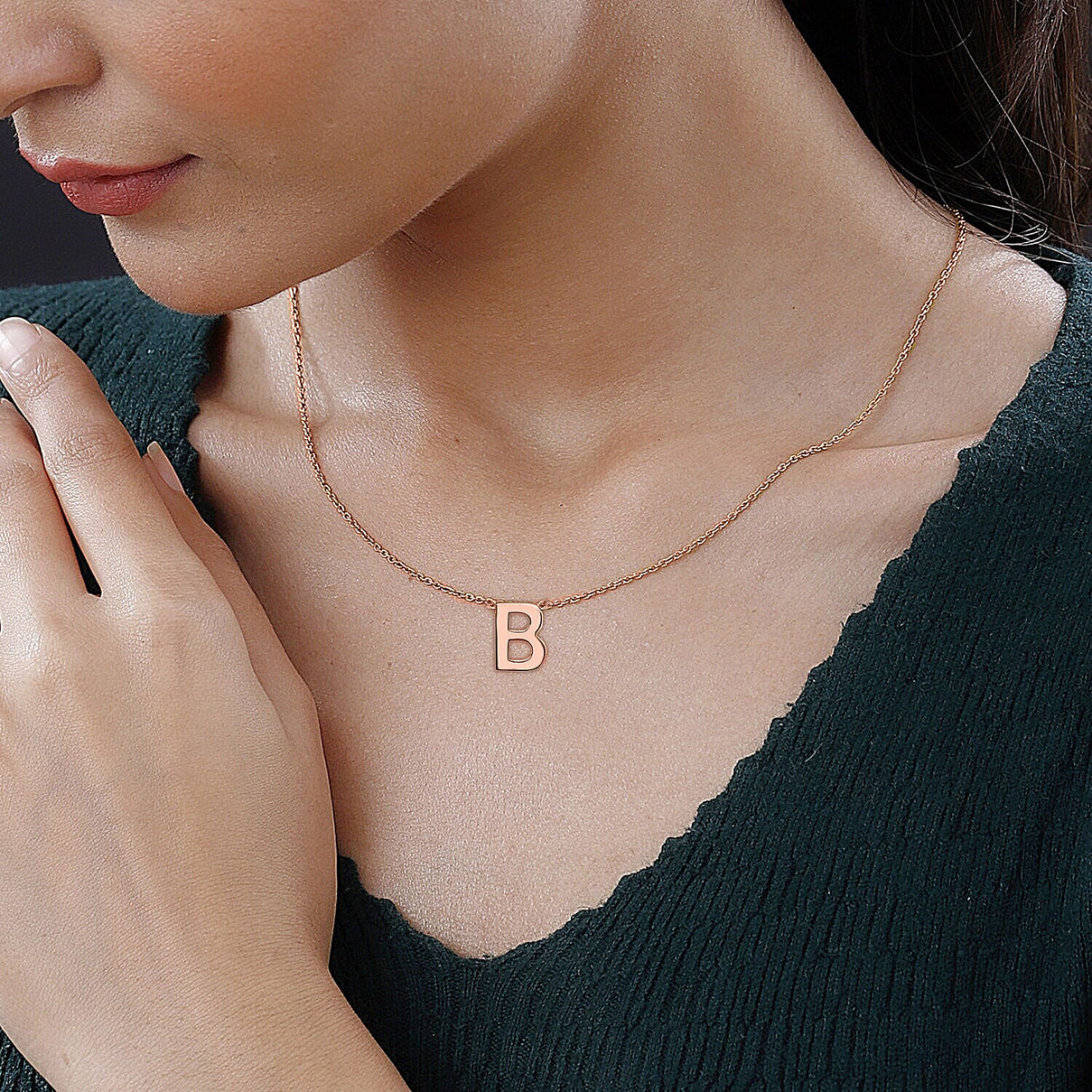 9K Rose Gold 3.5mm x 5mm 'B' Initial Adjustable Necklace 15 - 17 Inch 7251357 2