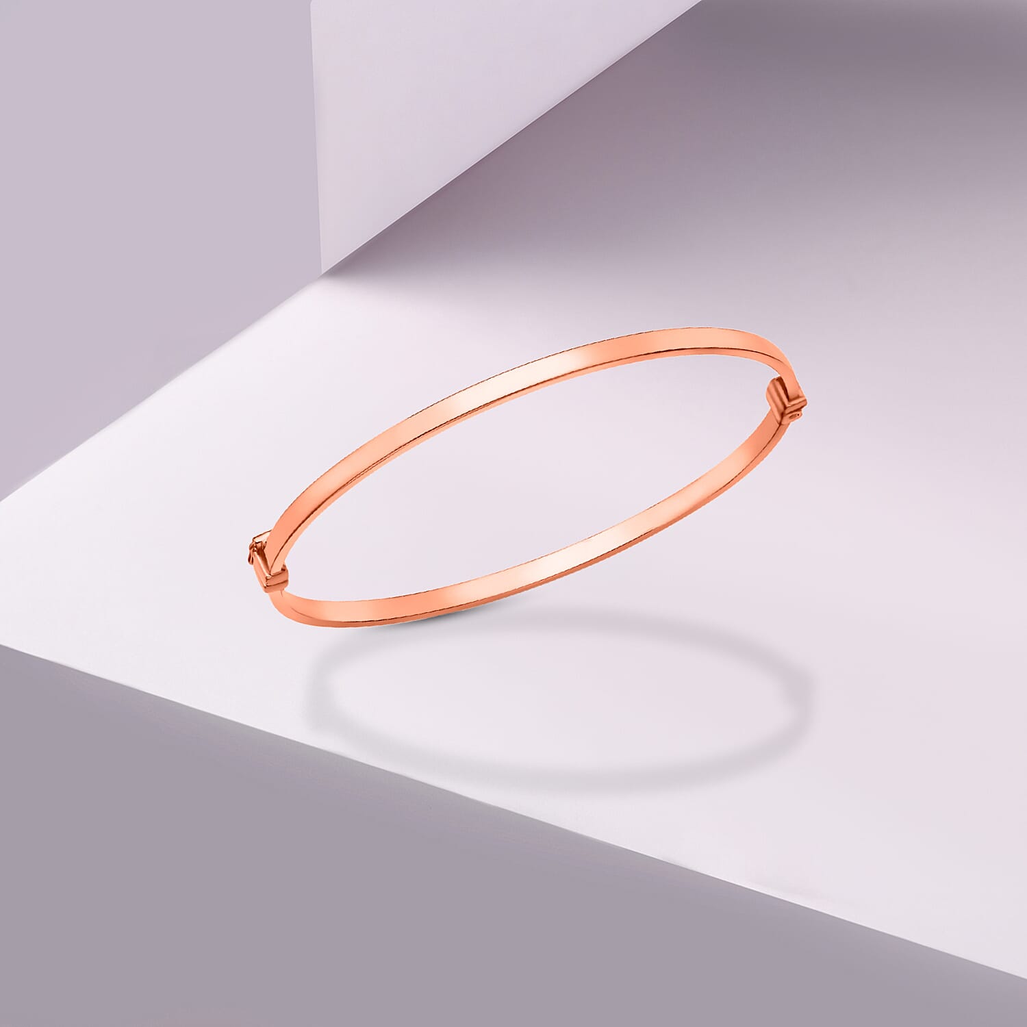 9K Rose Gold 3mm Rectangular Tube Oval Bangle 8895039 1