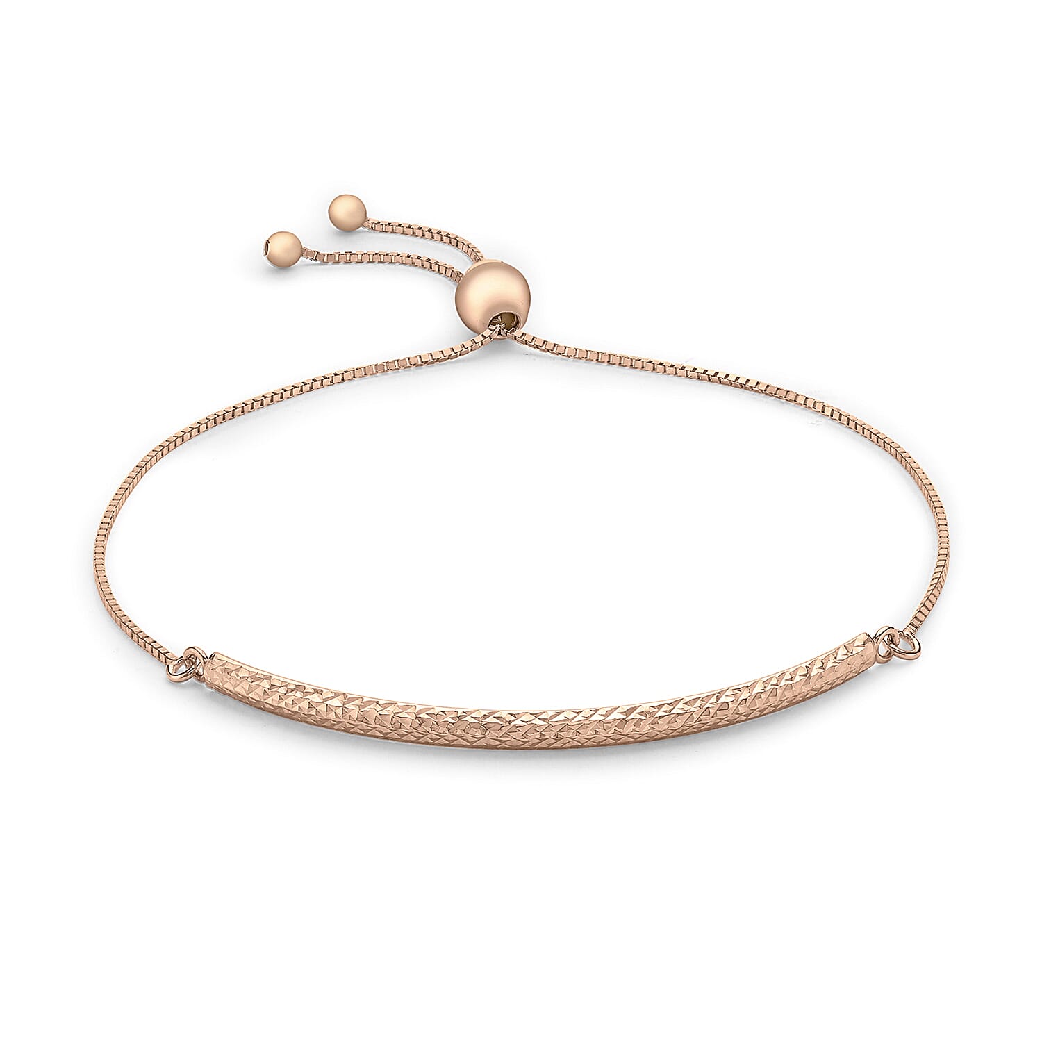9K Rose Gold 41mm x 3mm Diamond Cut Bar and Box Chain Adjustable Bracelet 8894690 0