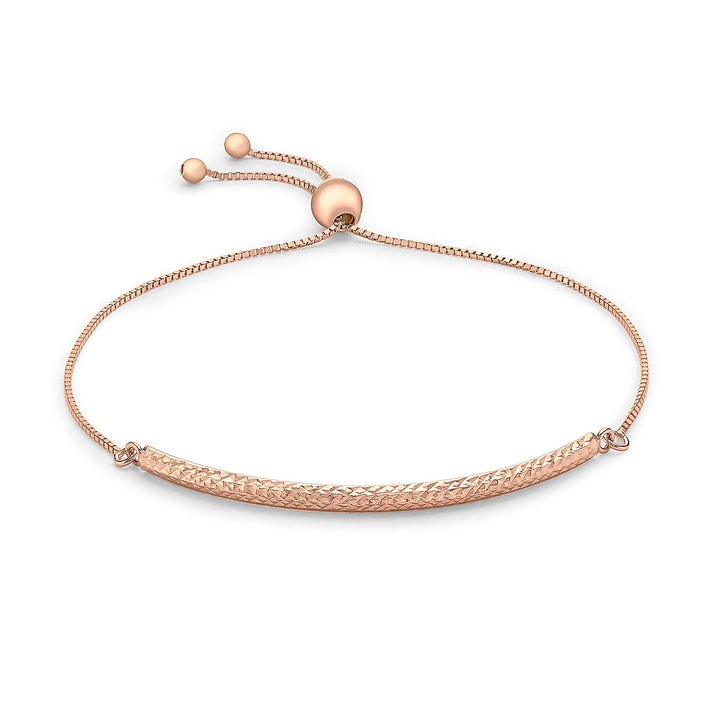 9K Rose Gold 41mm x 3mm Diamond Cut Bar and Box Chain Adjustable Bracelet 8894690 1
