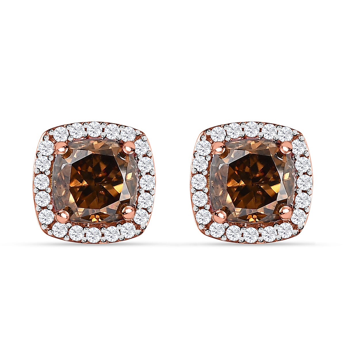 9K Rose Gold Champagne Moissanite &amp; Moissanite Stud Earring 1.69 Ct 7582056 0