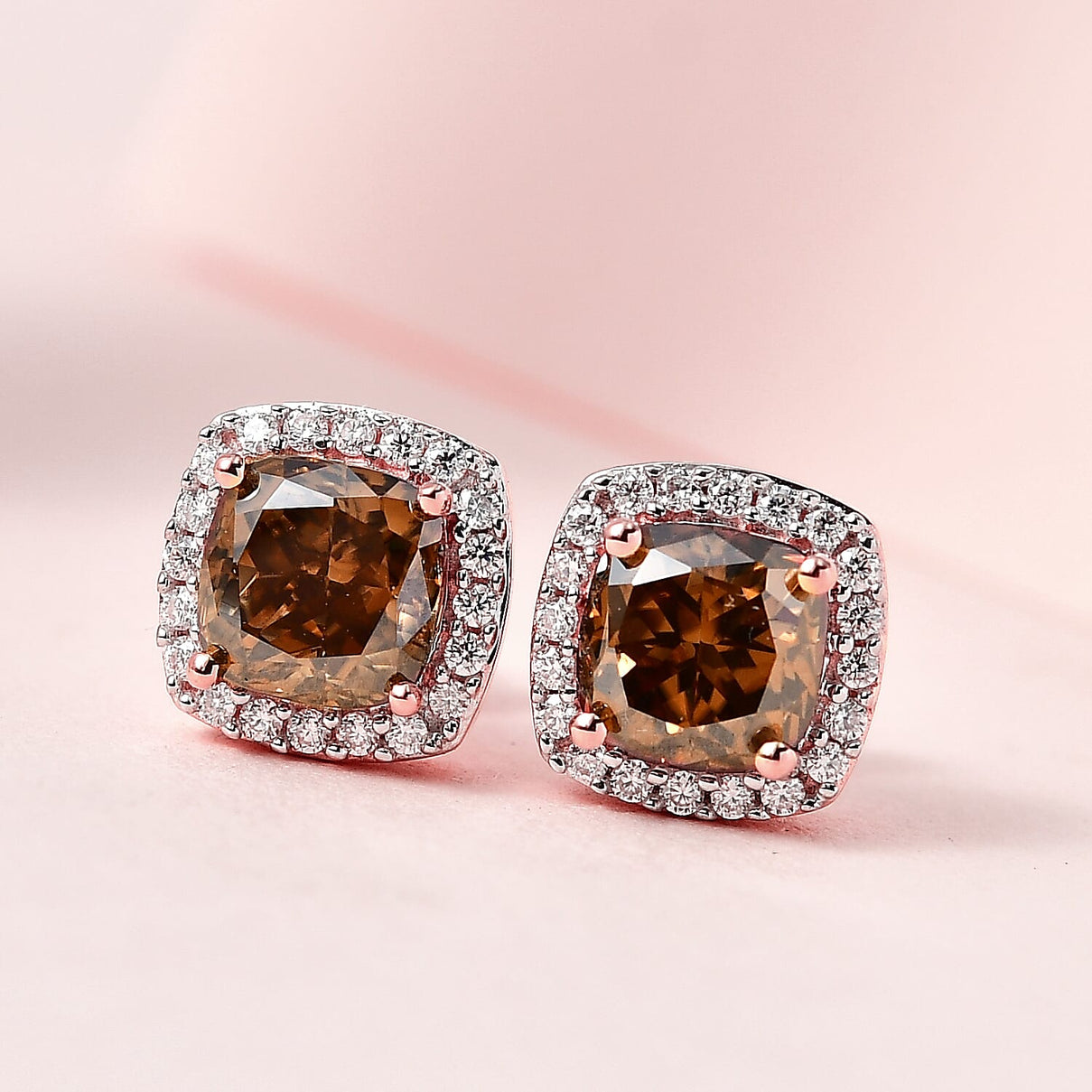 9K Rose Gold Champagne Moissanite &amp; Moissanite Stud Earring 1.69 Ct 7582056 1