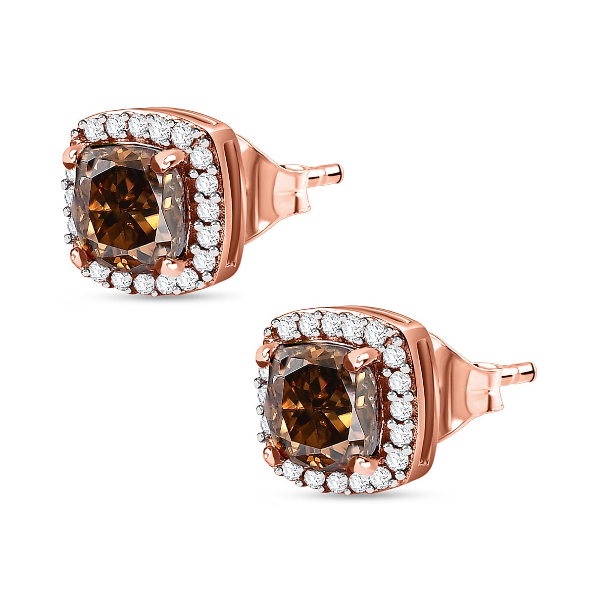 9K Rose Gold Champagne Moissanite &amp; Moissanite Stud Earring 1.69 Ct 7582056 3