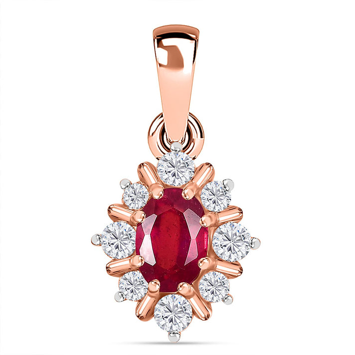 9K Rose Gold AA Fissure Filled Ruby, Moissanite Halo Pendant 7861663 1