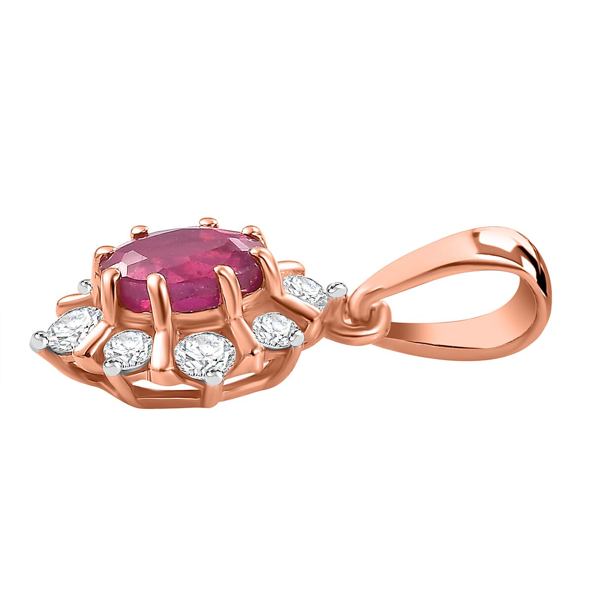 9K Rose Gold AA Fissure Filled Ruby, Moissanite Halo Pendant 7861663 4