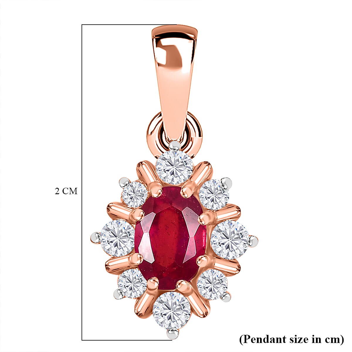 9K Rose Gold AA Fissure Filled Ruby, Moissanite Halo Pendant 7861663 6