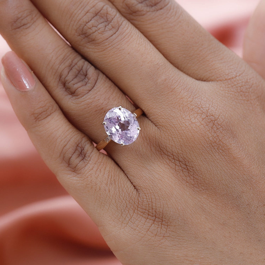 9K Rose Gold Urucum Kunzite and Diamond Ring 6.37 Ct