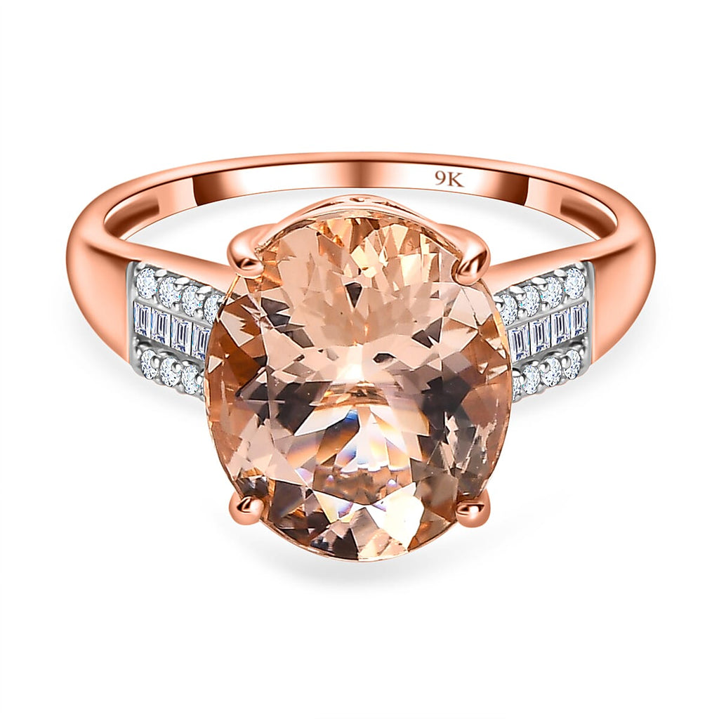 9K Rose Gold Marropino Morganite & Diamond Ring 4.21 Ct