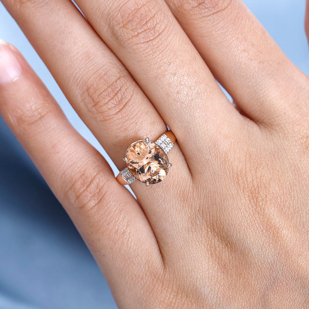9K Rose Gold Marropino Morganite & Diamond Ring 4.21 Ct