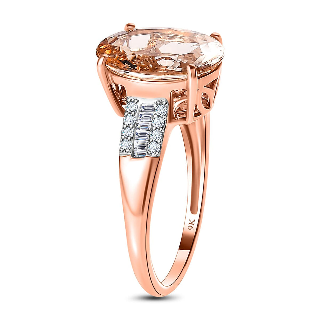 9K Rose Gold Marropino Morganite & Diamond Ring 4.21 Ct