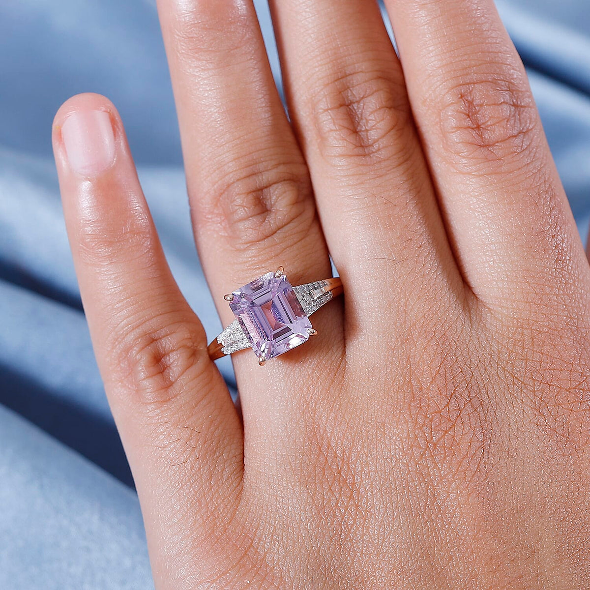 9K Rose Gold AA Martha Rocha Kunzite, White Diamond Ring 5.85 ct. 7899195 2