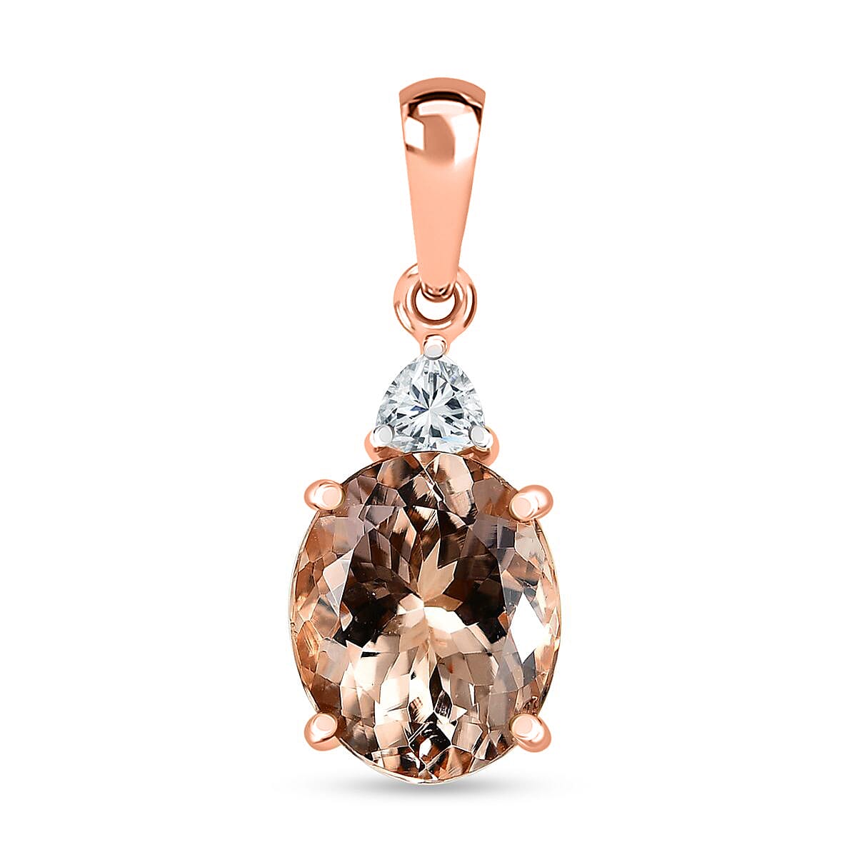9K Rose Gold Morganite &amp; Moissanite Solitaire Pendant 2.61 Ct. 8031121 0