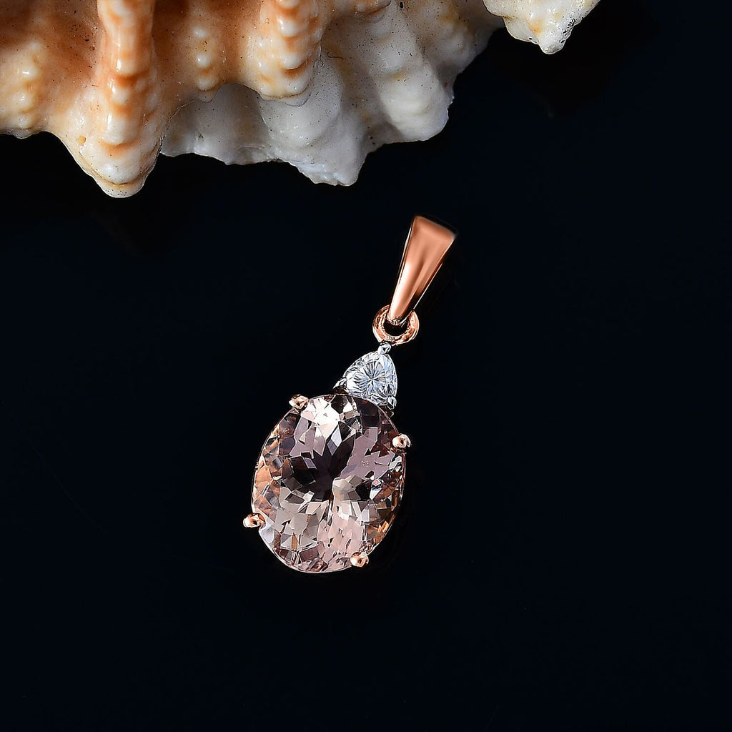 9K Rose Gold Morganite & Moissanite Solitaire Pendant 2.61 Ct.