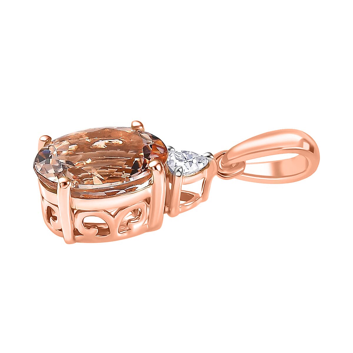 9K Rose Gold Morganite &amp; Moissanite Solitaire Pendant 2.61 Ct. 8031121 3